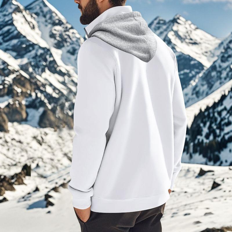 Mock Neck Two Tone Drawstring Half-Zip Hoodie Product Image