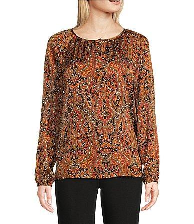 MICHAEL Michael Kors Multi Paisley Peasant Top (Bright Terracotta) Women's Clothing Product Image
