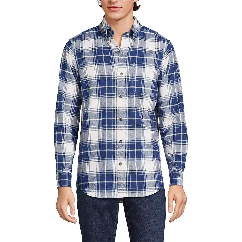 Men's Lands' End Traditional-Fit Flagship Flannel Shirt, Size: XL, Navy Green Plaid Product Image