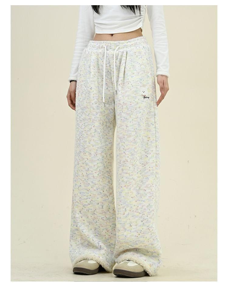 Drawstring Waist Lettering Wide Leg Sweatpants Product Image