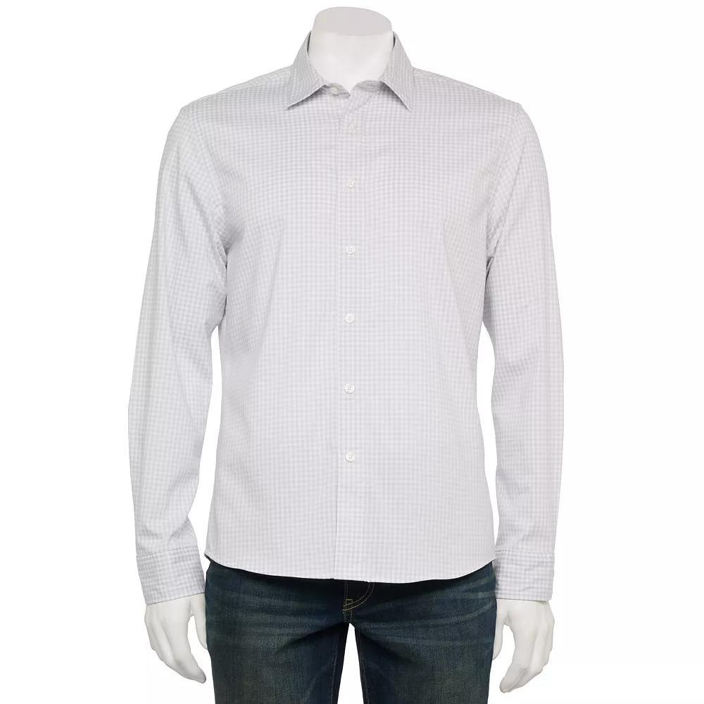 Men's Sonoma Goods For Life® Long-Sleeve Performance Shirt, Size: Medium, Gingham White Purple Product Image