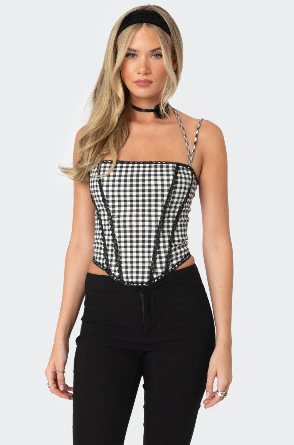 Gingham Lace Trim Corset Product Image