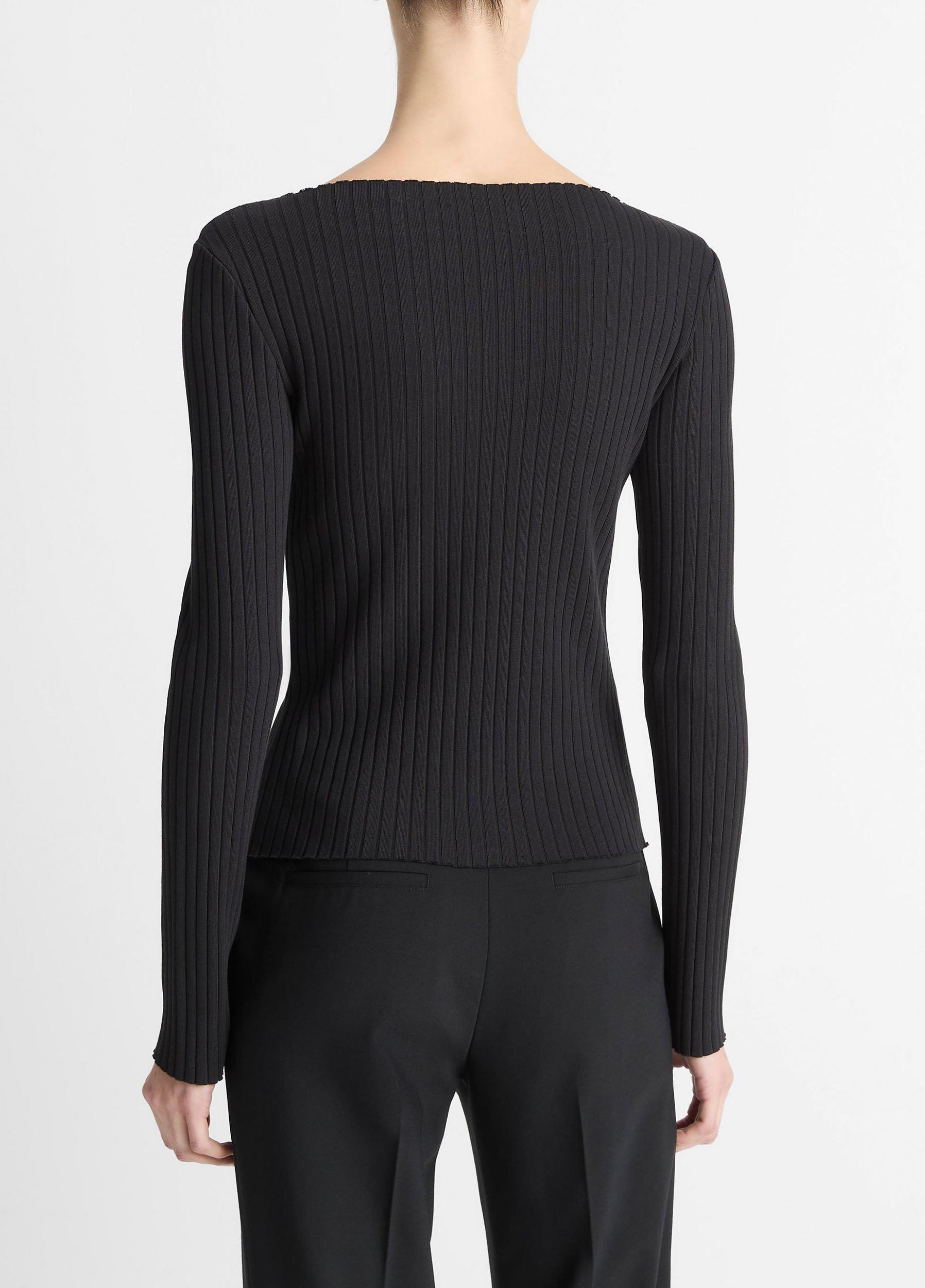 Ribbed Cotton-Blend Slash-Neck Long-Sleeve Top Product Image