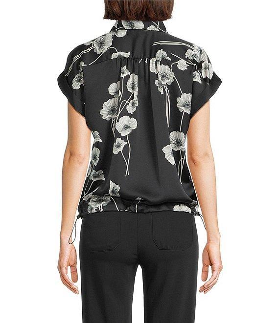 KARL LAGERFELD PARIS Coordinating Satin Crepe Floral Print Point Collar Sleeveless Shirt Product Image