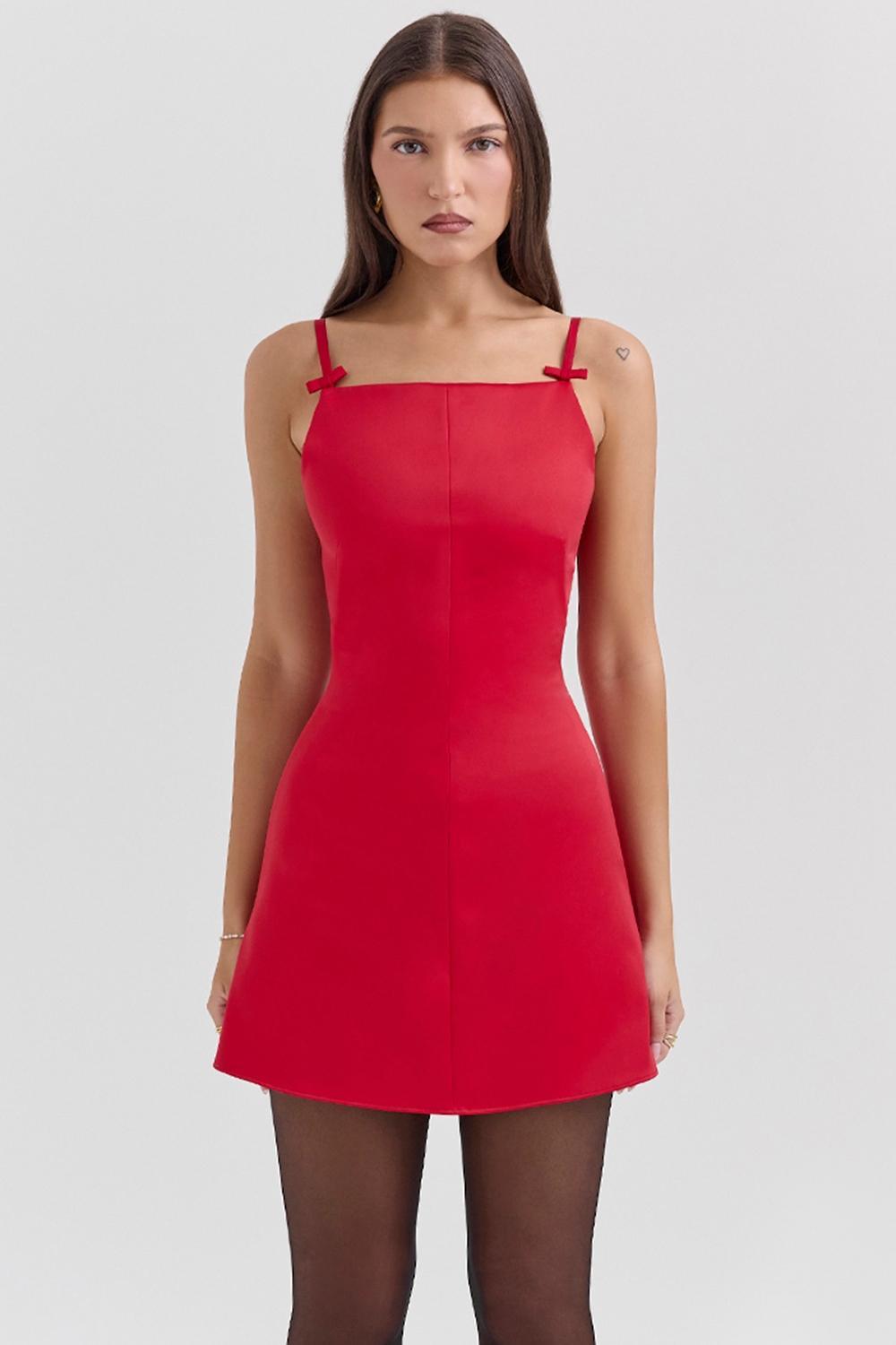 Dainty Scarlet Square Neck A-Line Mini Dress Product Image