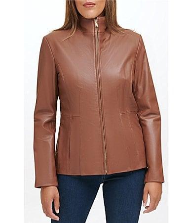Cole Haan Leather Stand Collar Jacket Product Image