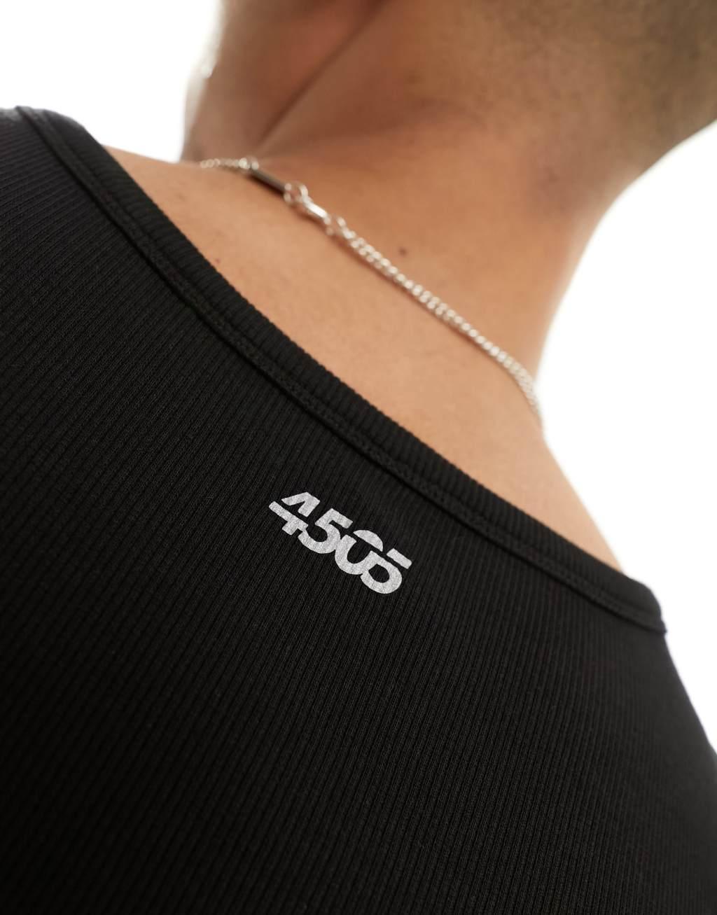 4505 Icon ribbed cotton training racer neck tank top in black  Product Image