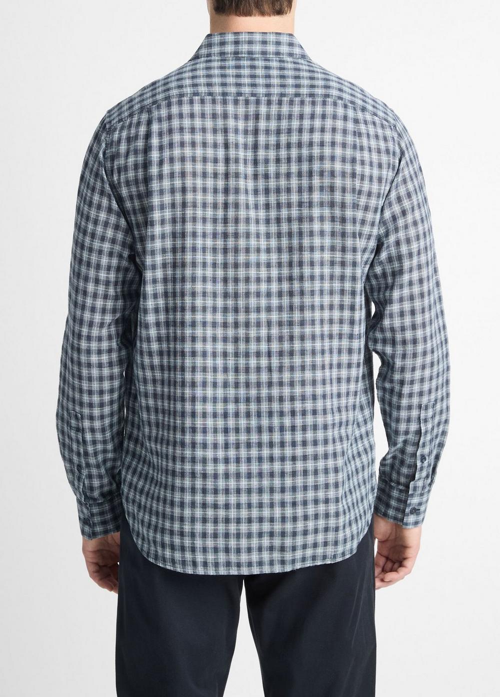 Mens Summit Plaid Linen-cotton Long-Sleeve Shirt, Venice Blue/blue Cloud, Size L Vince Product Image