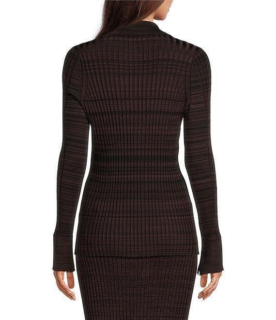 BOSS by Hugo Boss Focinta Solid Stretch Ribbed Knit Point Collar V-Neck Long Sleeve Cardigan Product Image