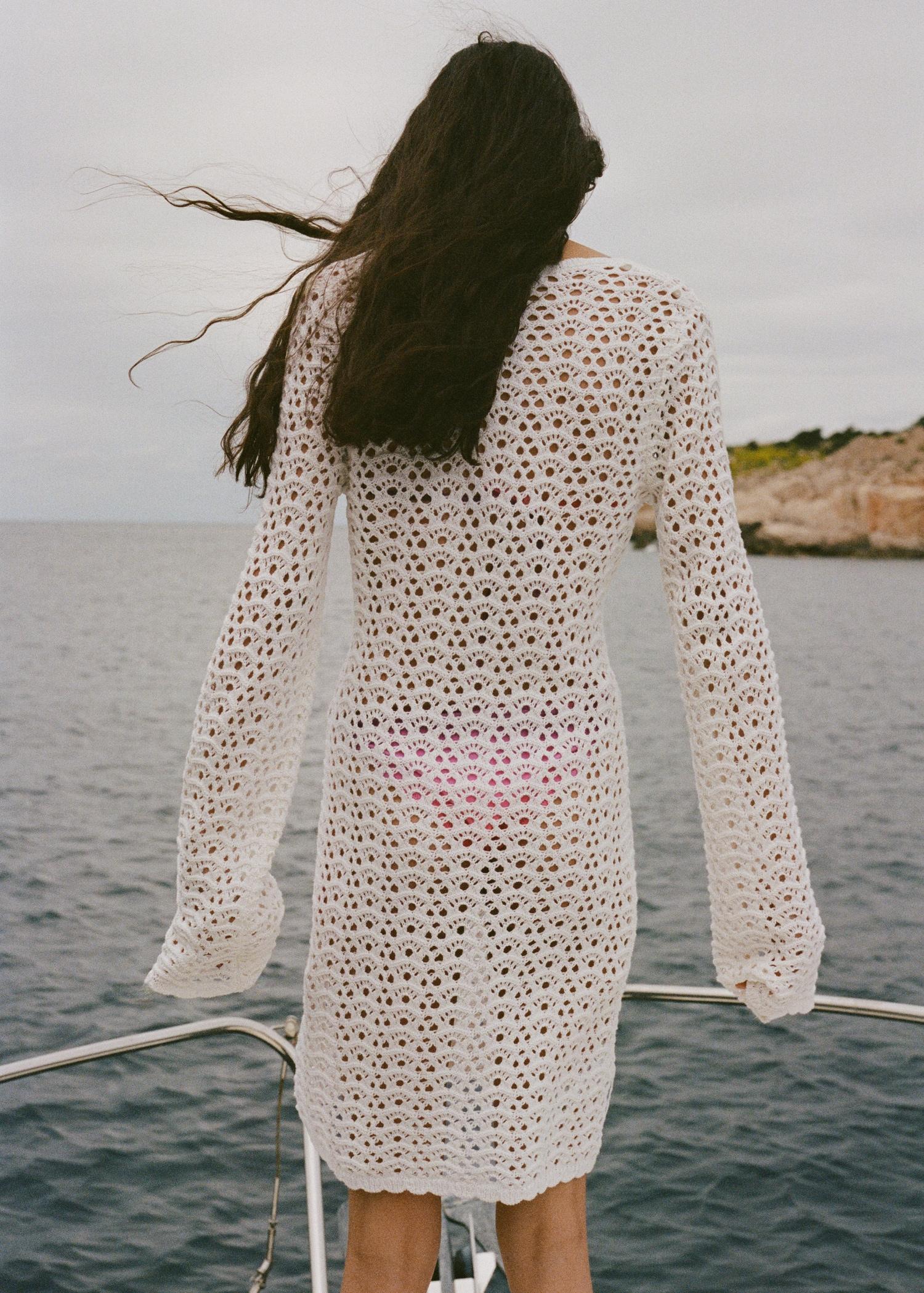 Mini crochet dress with bow - Women | MANGO USA Product Image