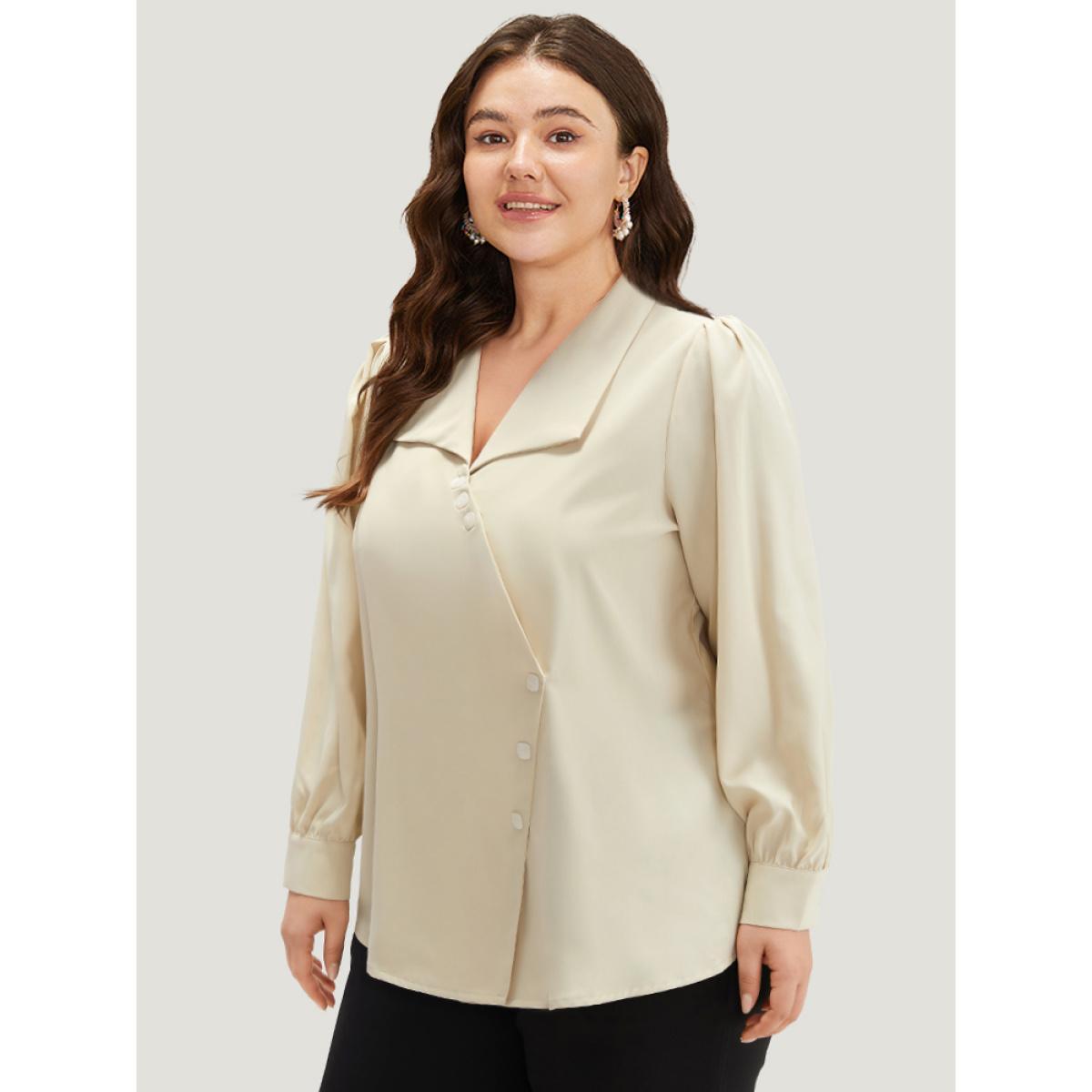 Plus Size Apricot Lapel Collar Asymmetrical Button Up Blouse Women Office Long Sleeve Lapel Collar Work Blouses BloomChic 28/5X Product Image
