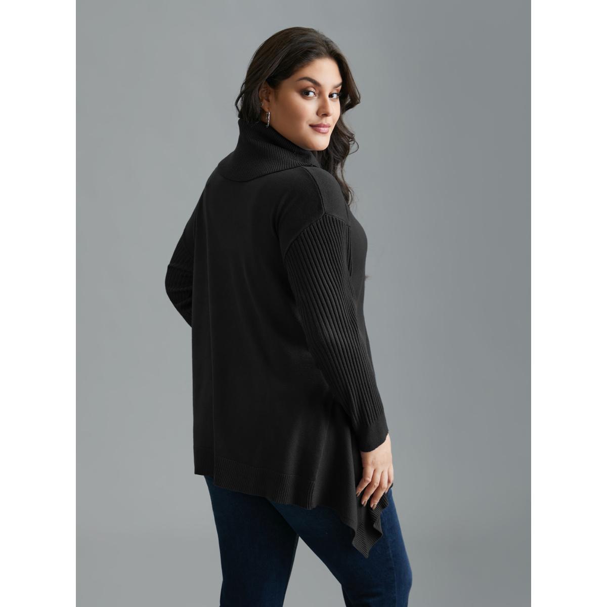 Plus Size Supersoft Essentials Textured Drop Shoulder Turtleneck Pullover Black Women Casual Loose Long Sleeve Turtleneck Everyday Pullovers BloomChic 10/M Product Image