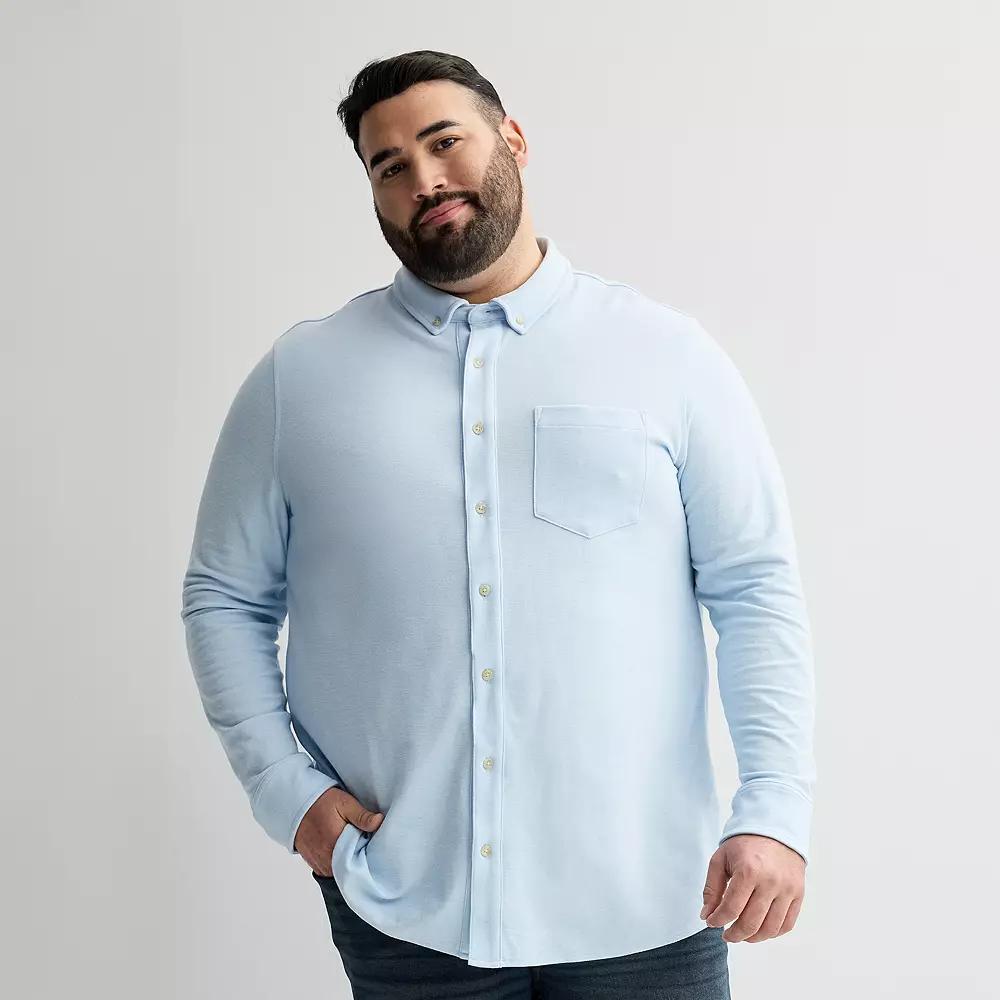 Big & Tall Sonoma Goods For Life® Everyday Long Sleeve Knit Button-Down Shirt, Men's, Size: 2XB, Light Blue Product Image