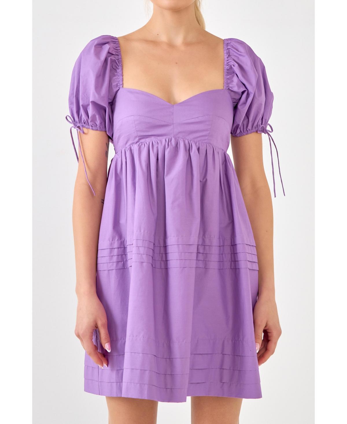 English Factory Pleated Detail Puff Sleeve Mini Dress Women's Dress Product Image