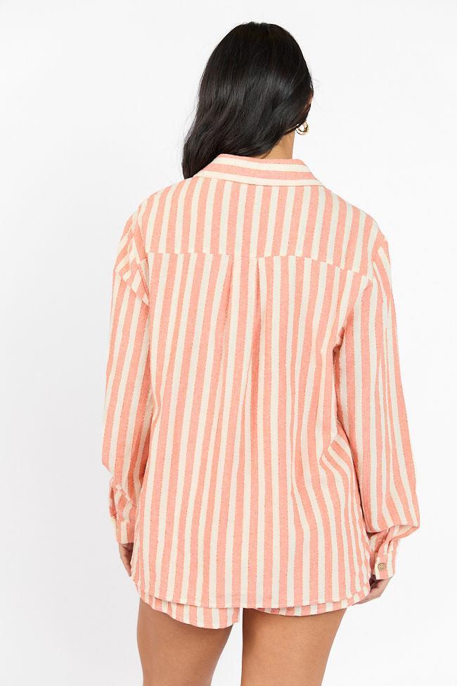 With The Tide Coral Striped Button Up Top FINAL SALE Product Image