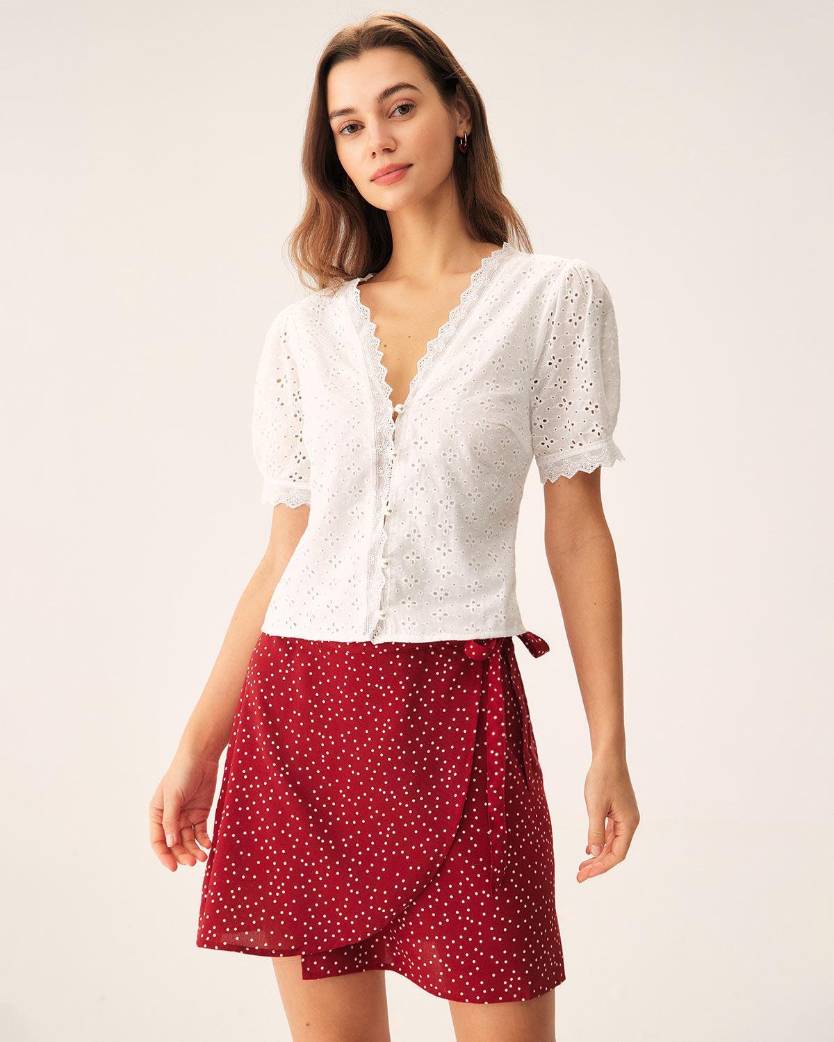White Embroidery Puffed Sleeve Blouse Product Image