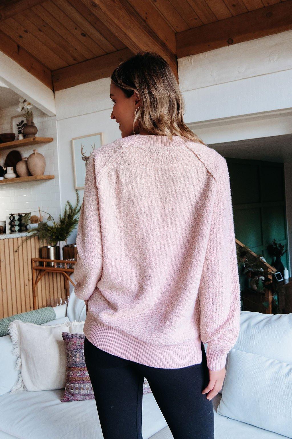 Fuzzy Pink Ribbed Pullover Sweater Product Image