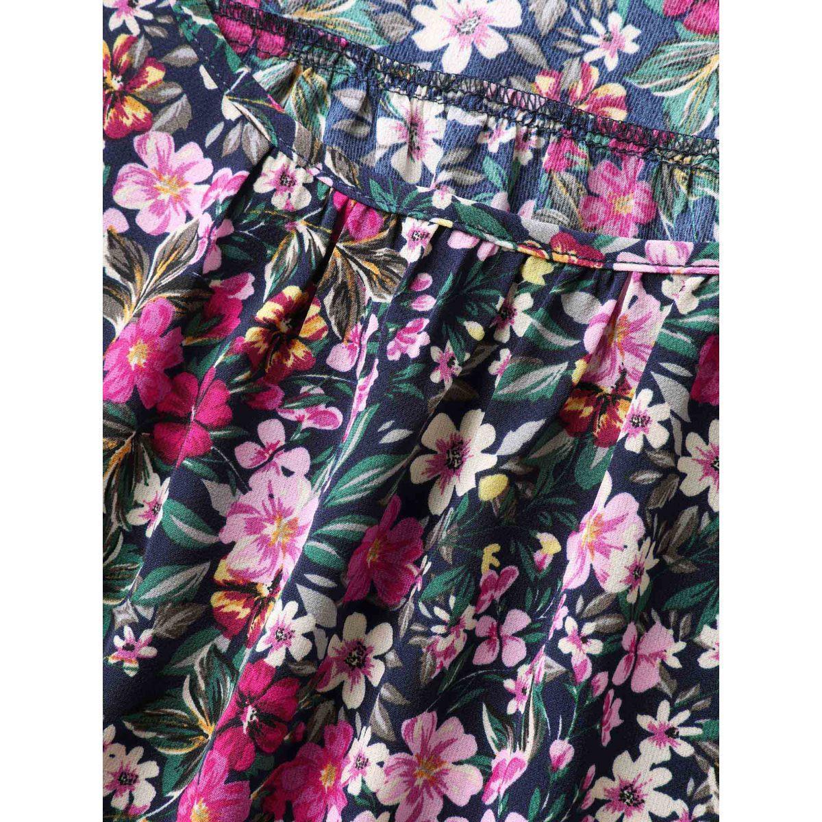 Plus Size Floral Print Pleated Neck Tank Top Women Midnight Gathered U-neck Everyday-Elegant Tank Tops Camis BloomChic 30/6X Product Image