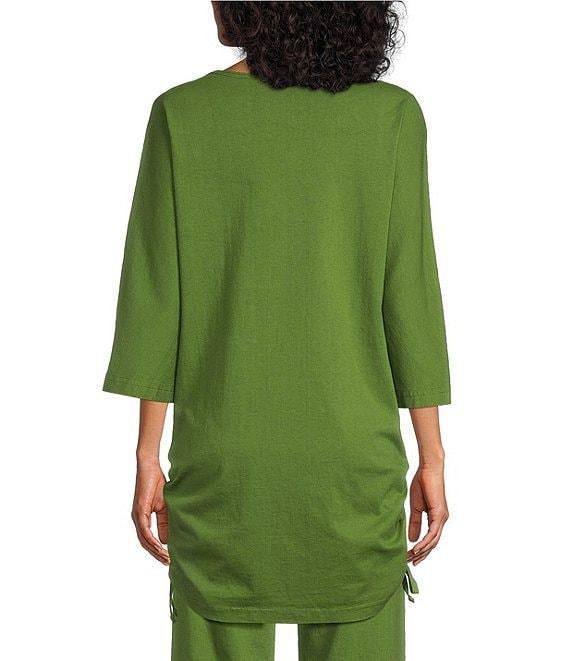Bryn Walker Vanya Cotton Jersey Round Neck 3/4 Sleeve Tie Ruched Tunic Product Image