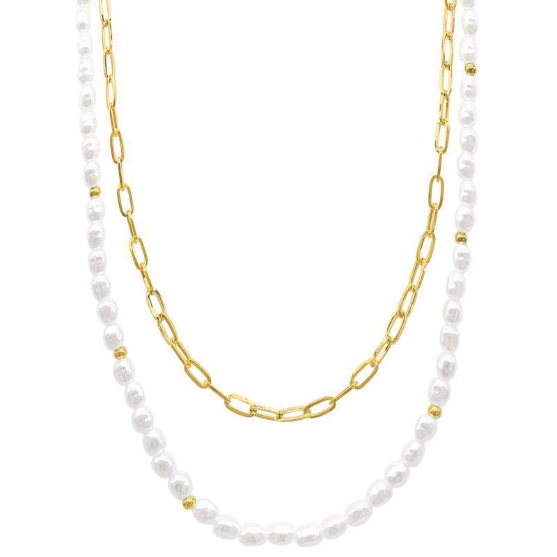 Adornia 14k Gold Plated & Simulated Pearl Layered Necklace, Womens, White Product Image