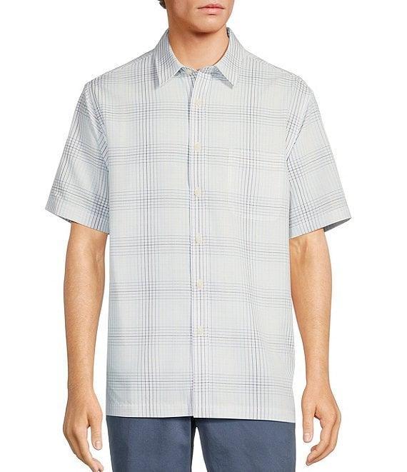 Roundtree & Yorke Short Sleeve Jacquard Plaid Sport Shirt Product Image
