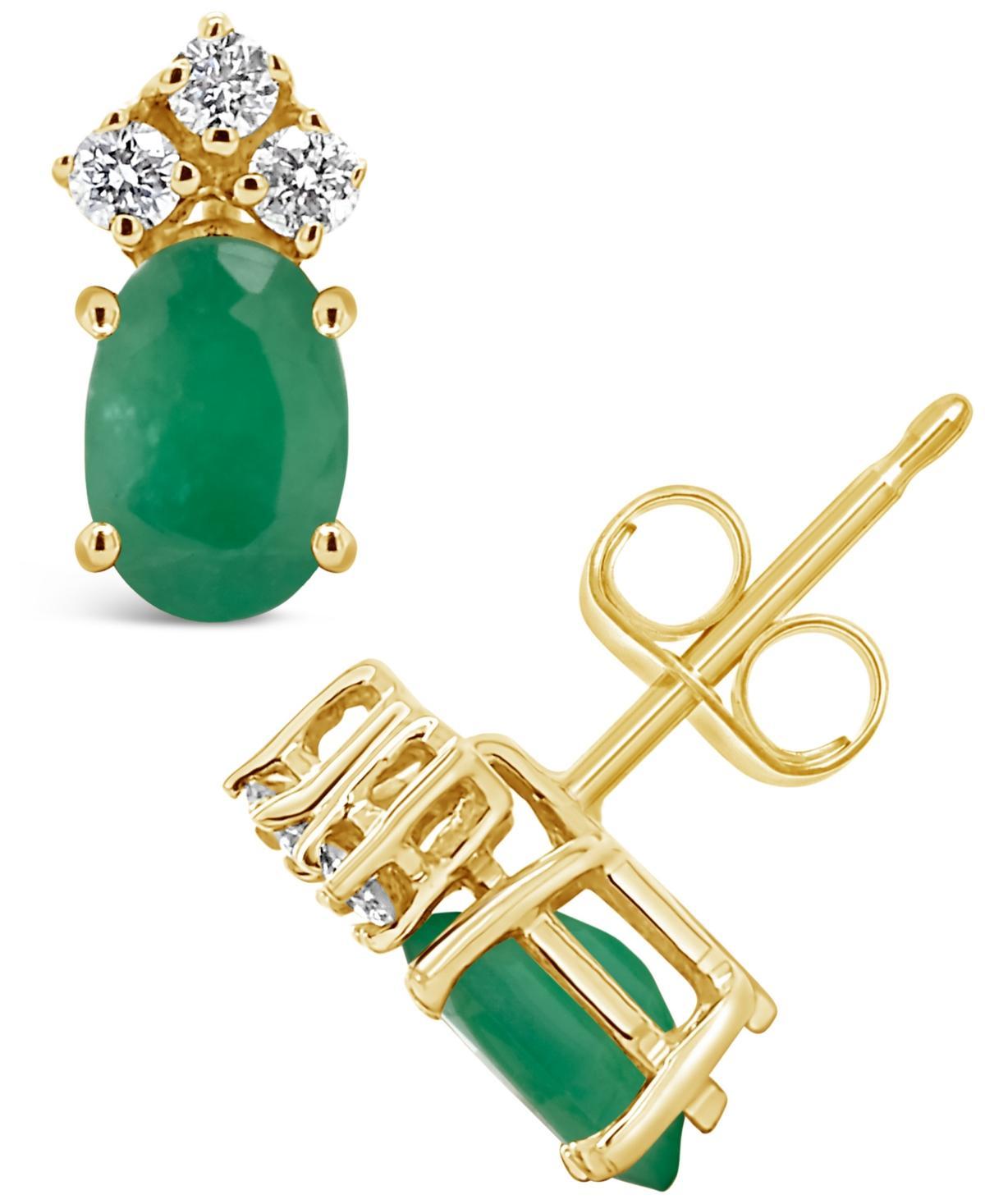 Celebration Gems 14k Gold Oval Emerald & 1/8 Carat T.W. Diamond Stud Earrings, Women's Product Image