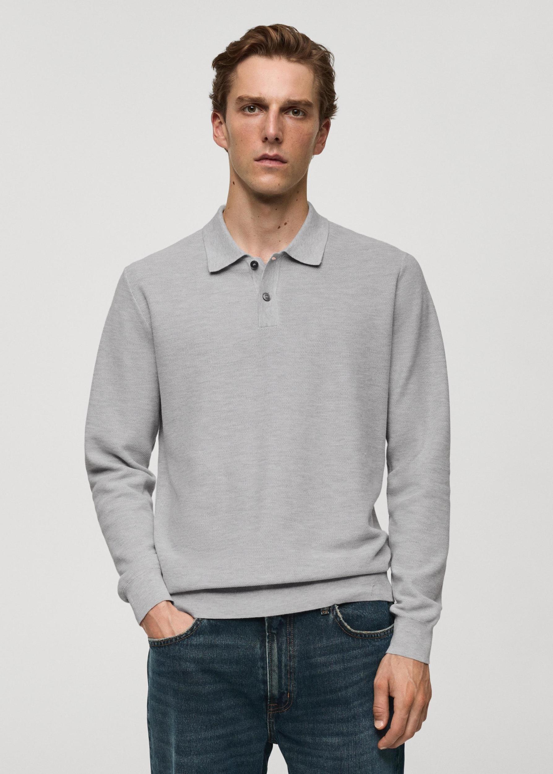 Knitted structured polo sweater - Men | MANGO USA Product Image