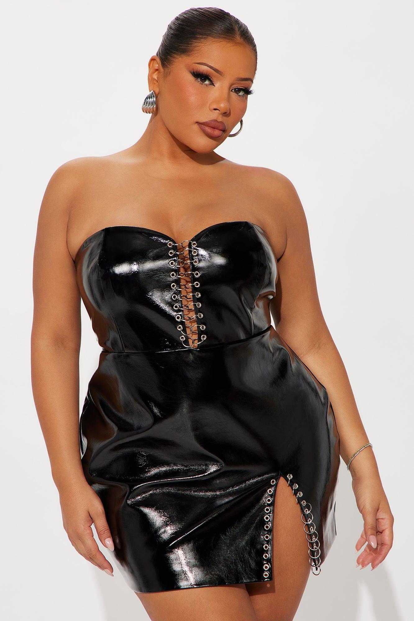 Paloma Faux Patent Leather Mini Dress - Black Female Product Image