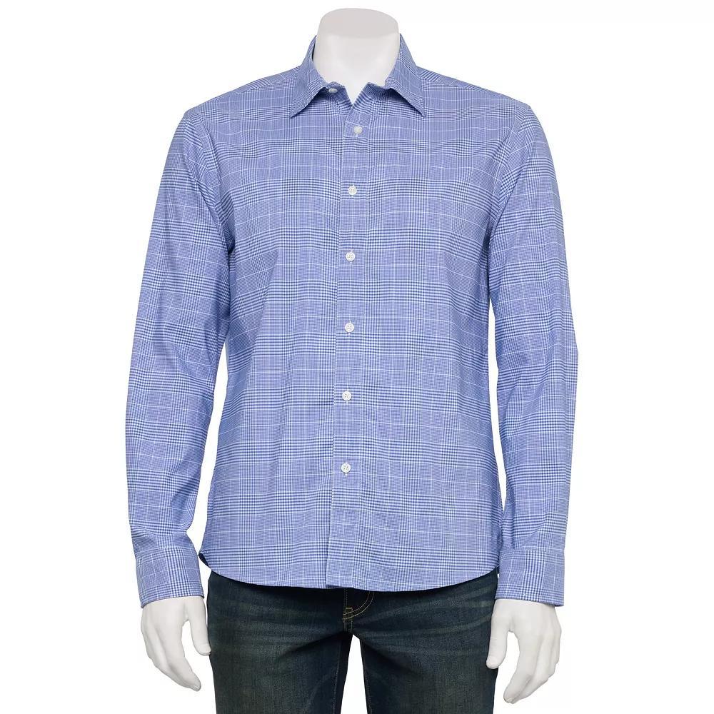 Men's Sonoma Goods For Life® Long-Sleeve Performance Shirt, Size: Medium, Gingham White Purple Product Image