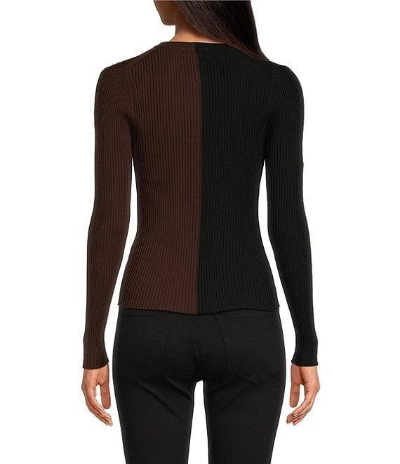 Sugarlips Olivia Mill Color Block Ribbed Knit V-Neck Long Sleeve Button Front Cardigan Product Image