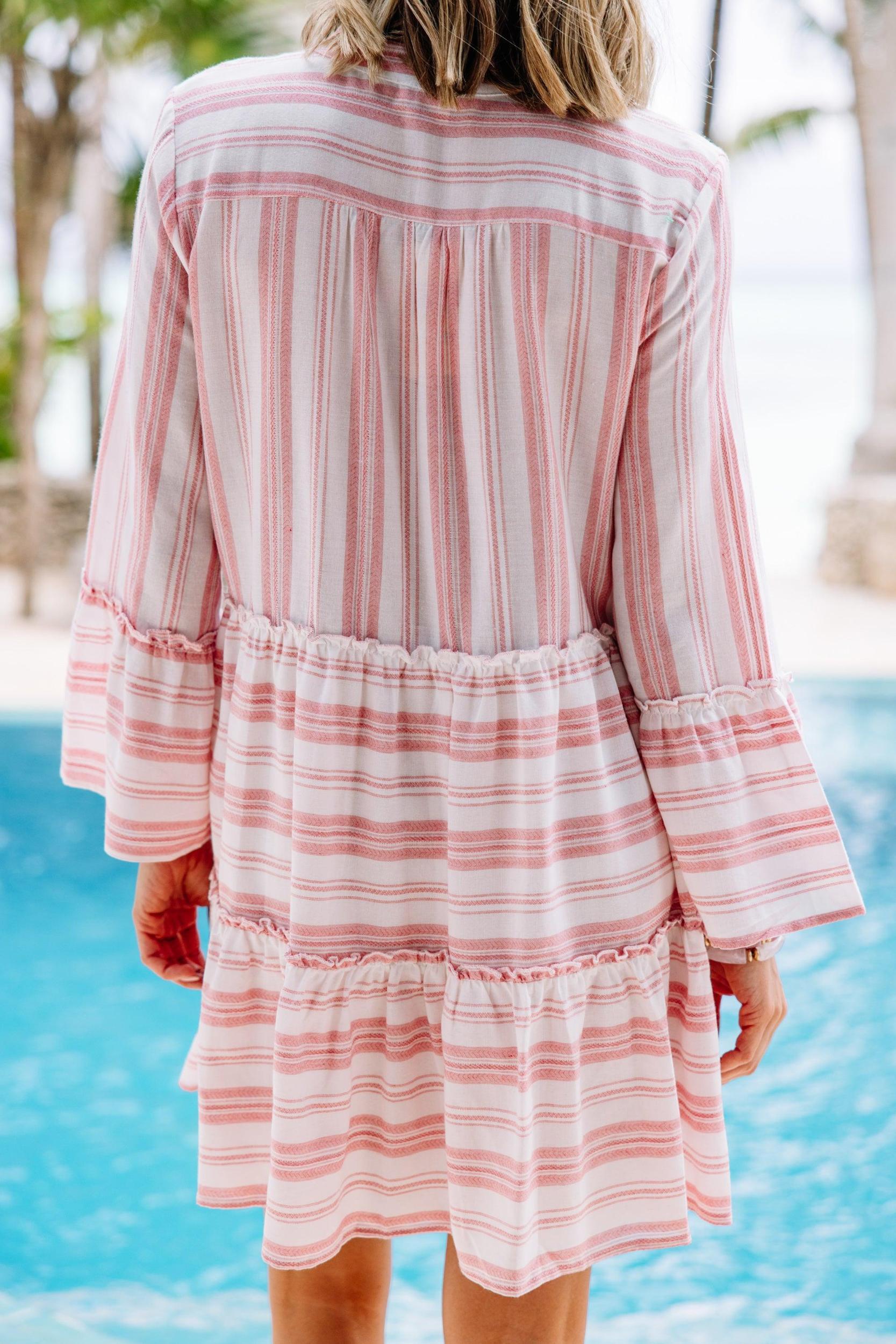 All The Above Pink Striped Tiered Dress Female Product Image