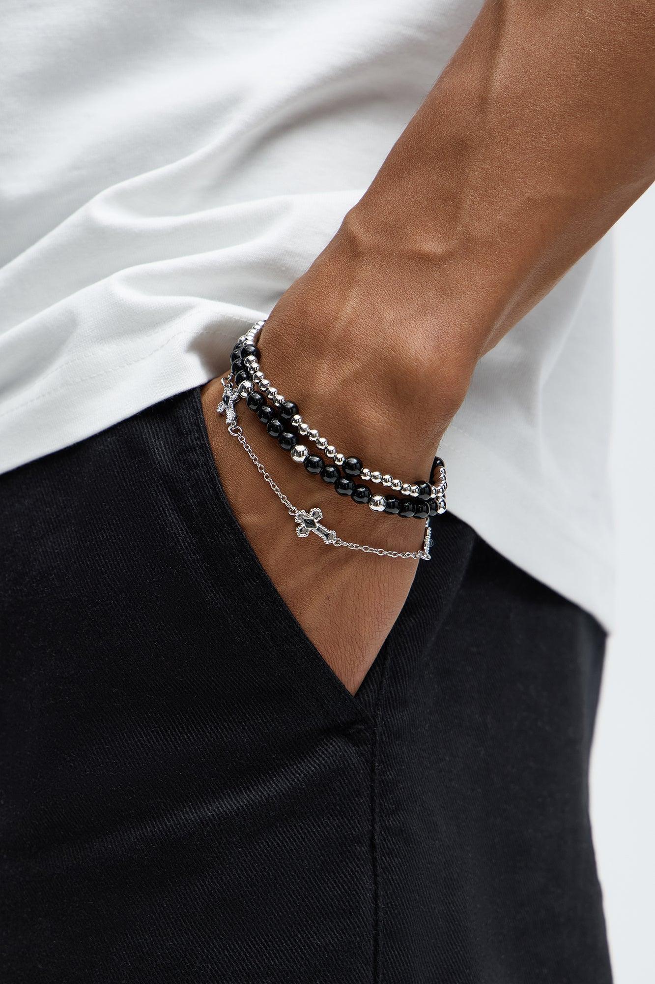 Jubilee Beaded Bracelet Set - Silver/Black Product Image