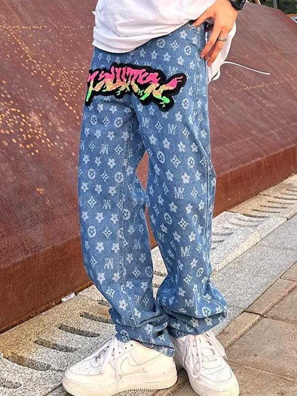 Men's Digital Print Loose Jeans Product Image