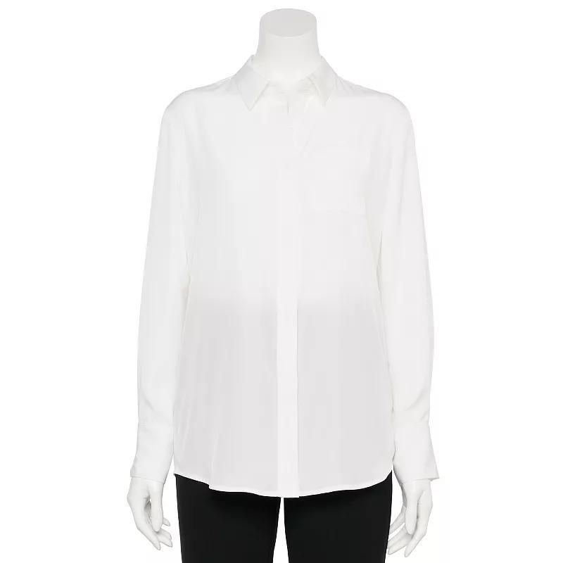Women's Nine West Adaptive Drapey Satin Magnetic Closure Long Sleeve Shirt, Size: Medium, White Knight Product Image