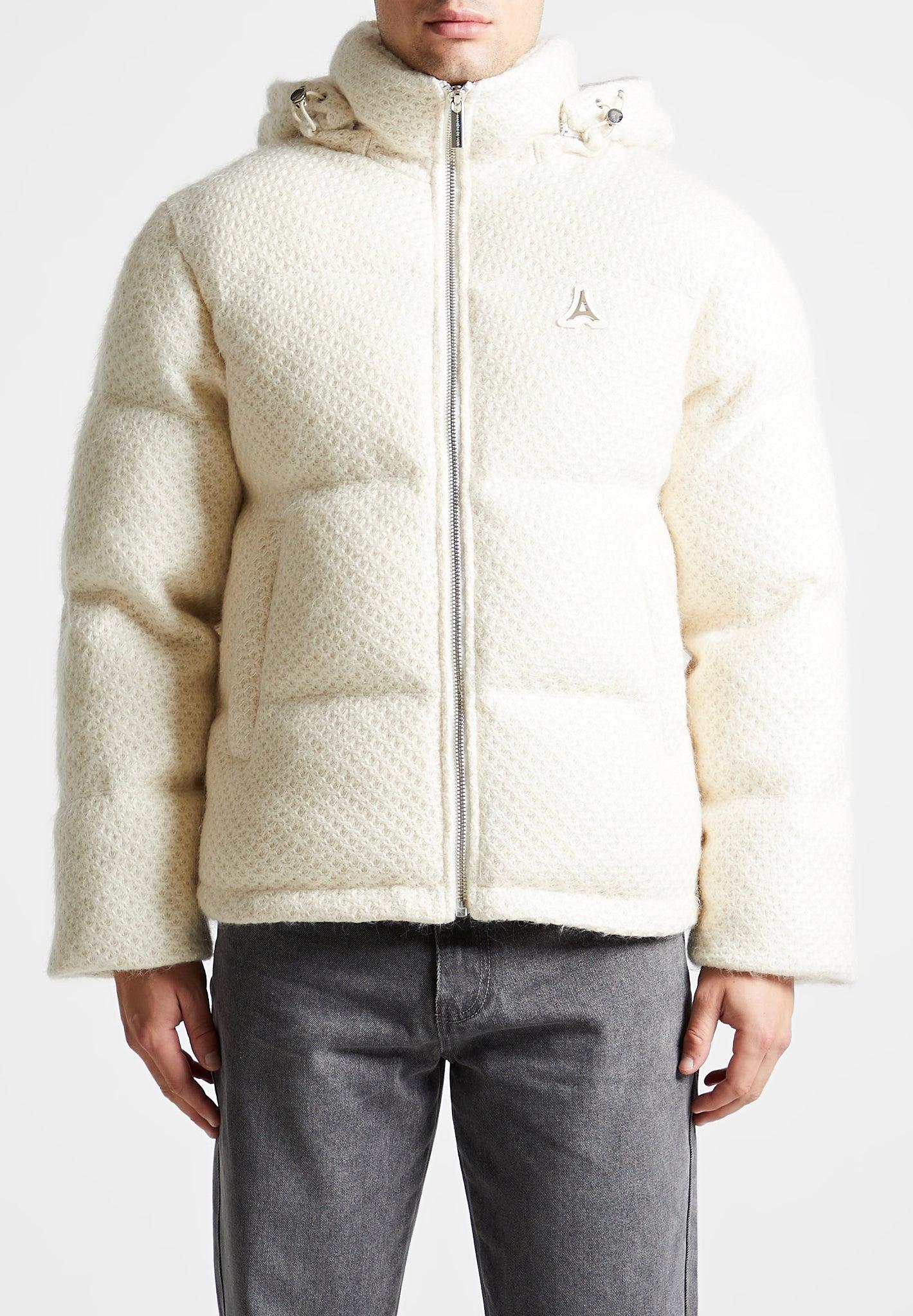 Textured Knit Puffer Jacket - Cream Male Product Image