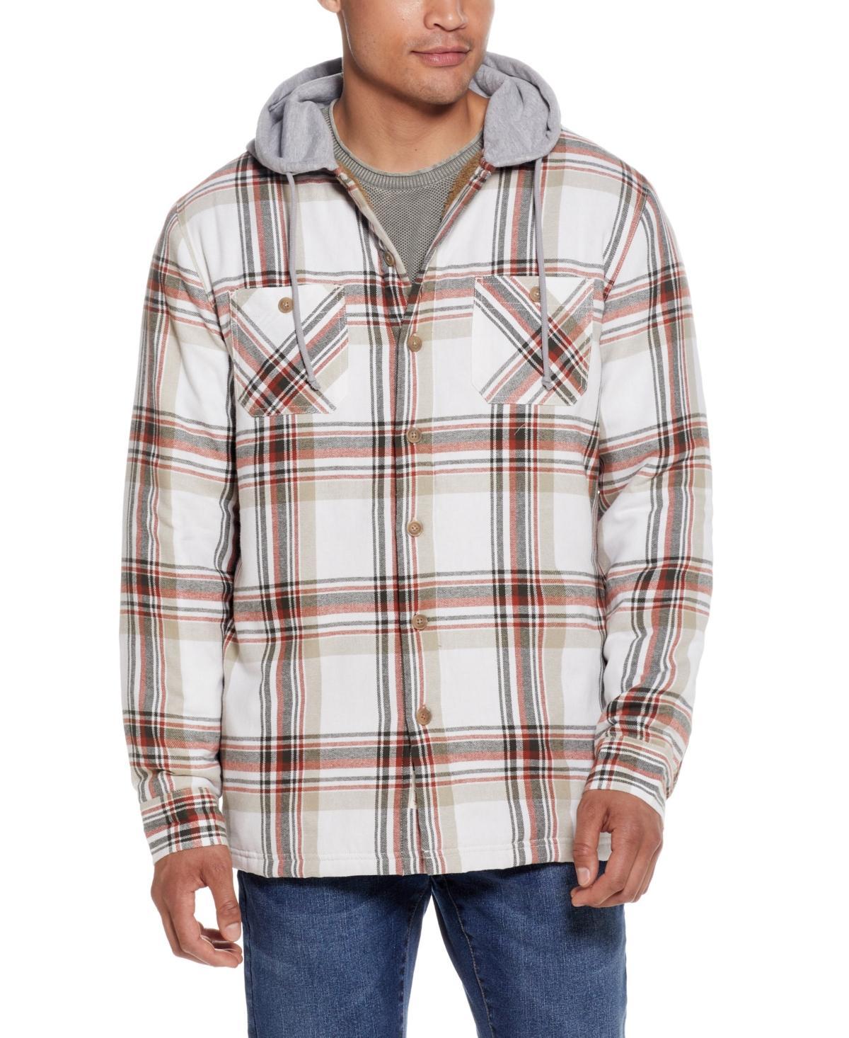 Weatherproof Vintage Mens Sherpa Lined Flannel Hooded Shirt Jacket Product Image