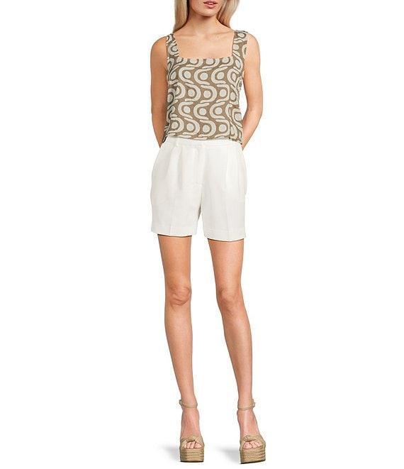 Blu Pepper Geometric Pattern Square Neck Cropped Tie Back Coordinating Tank Top Product Image