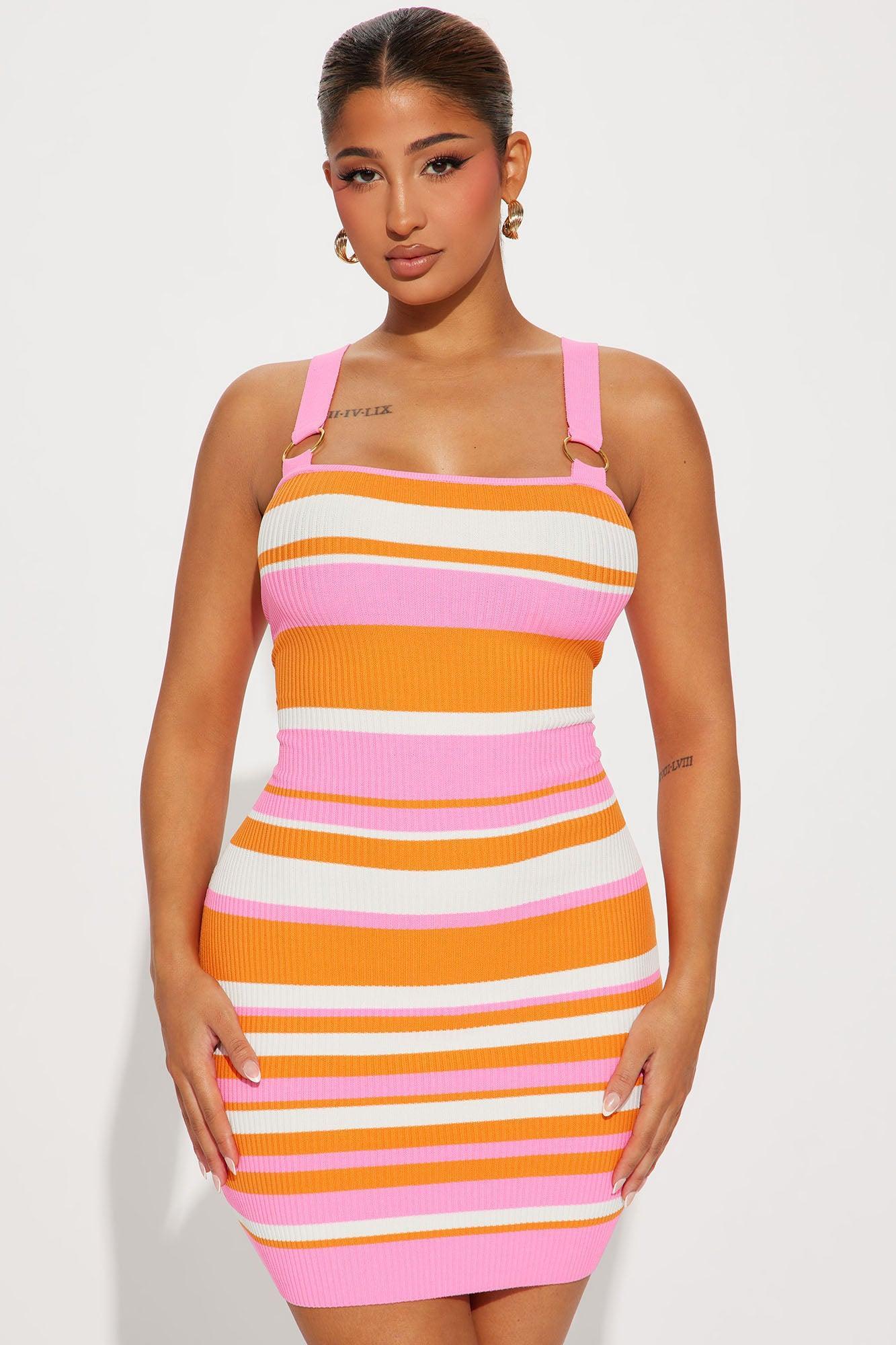 Coral Sweater Mini Dress - Orange/combo Product Image