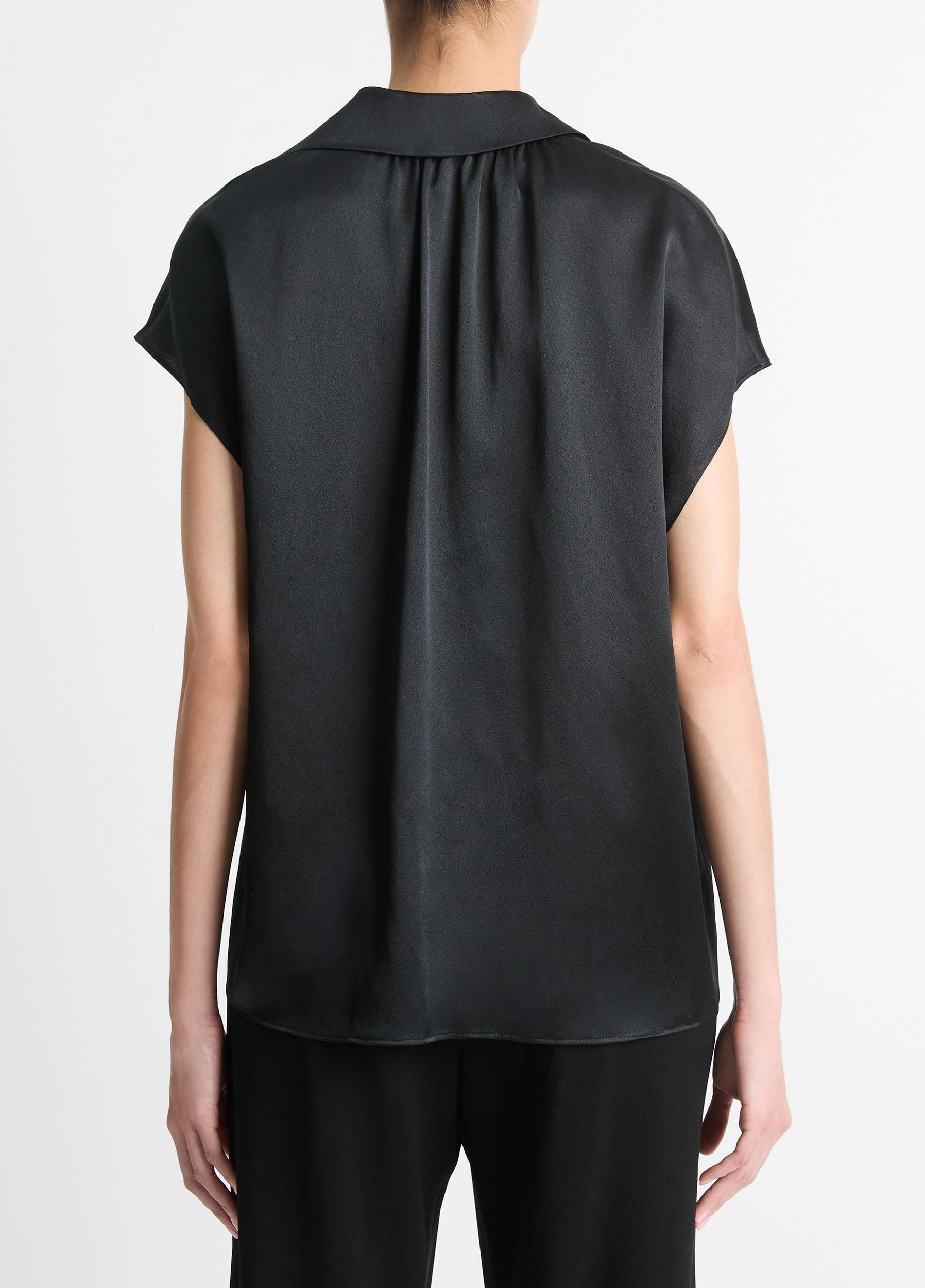 Womens Silk Cap-Sleeve Ruched-Back Blouse, Black, Size L Vince Product Image