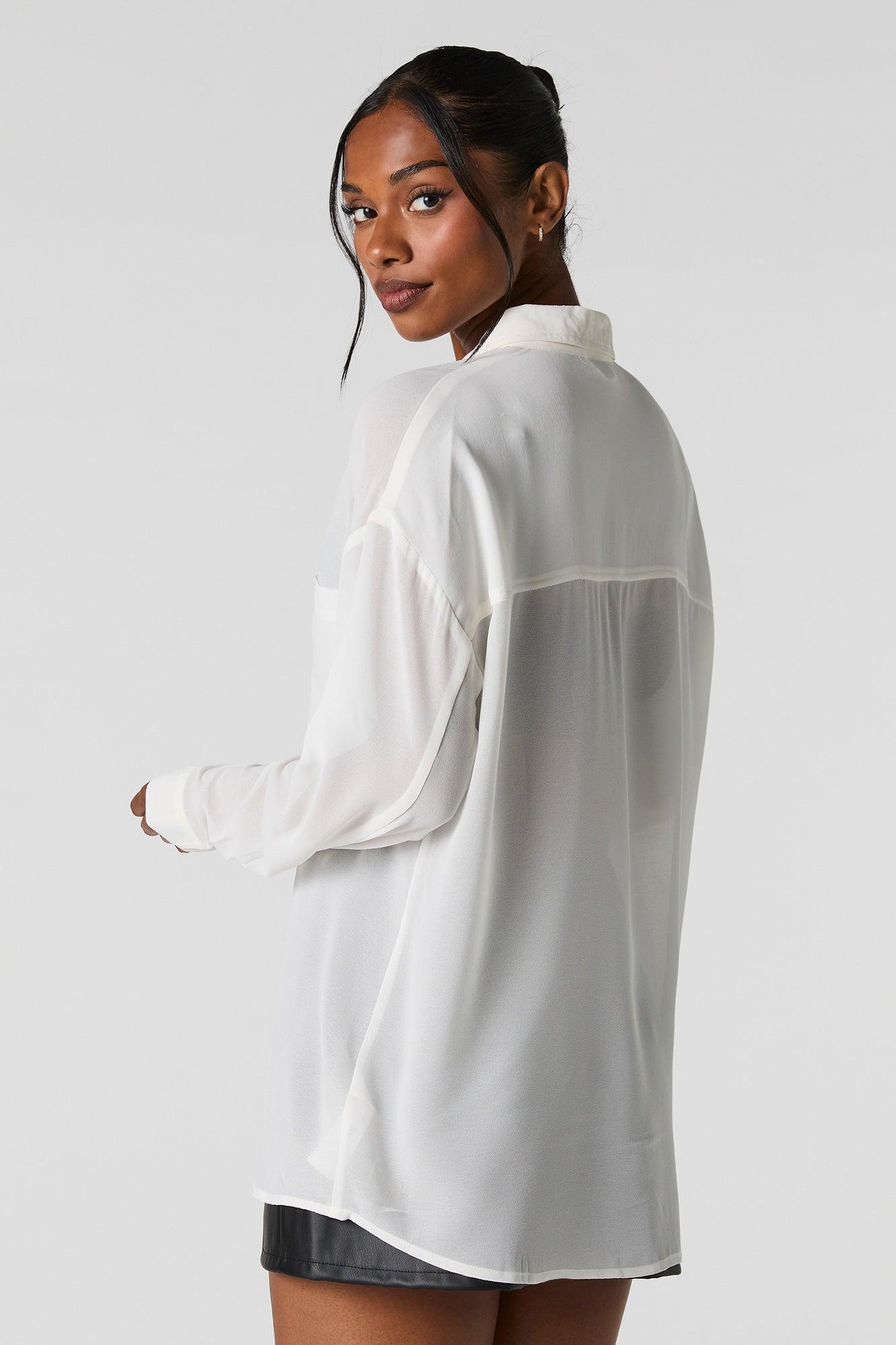 Oversized Chiffon Button-Up Top Female Product Image