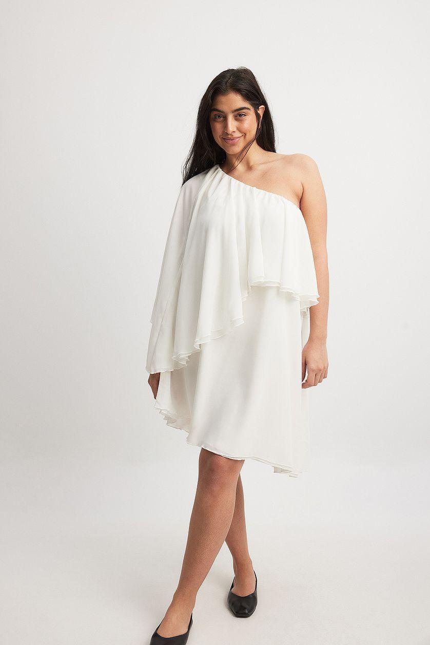 One Shoulder Chiffon Asymmetric Mini Dress Product Image