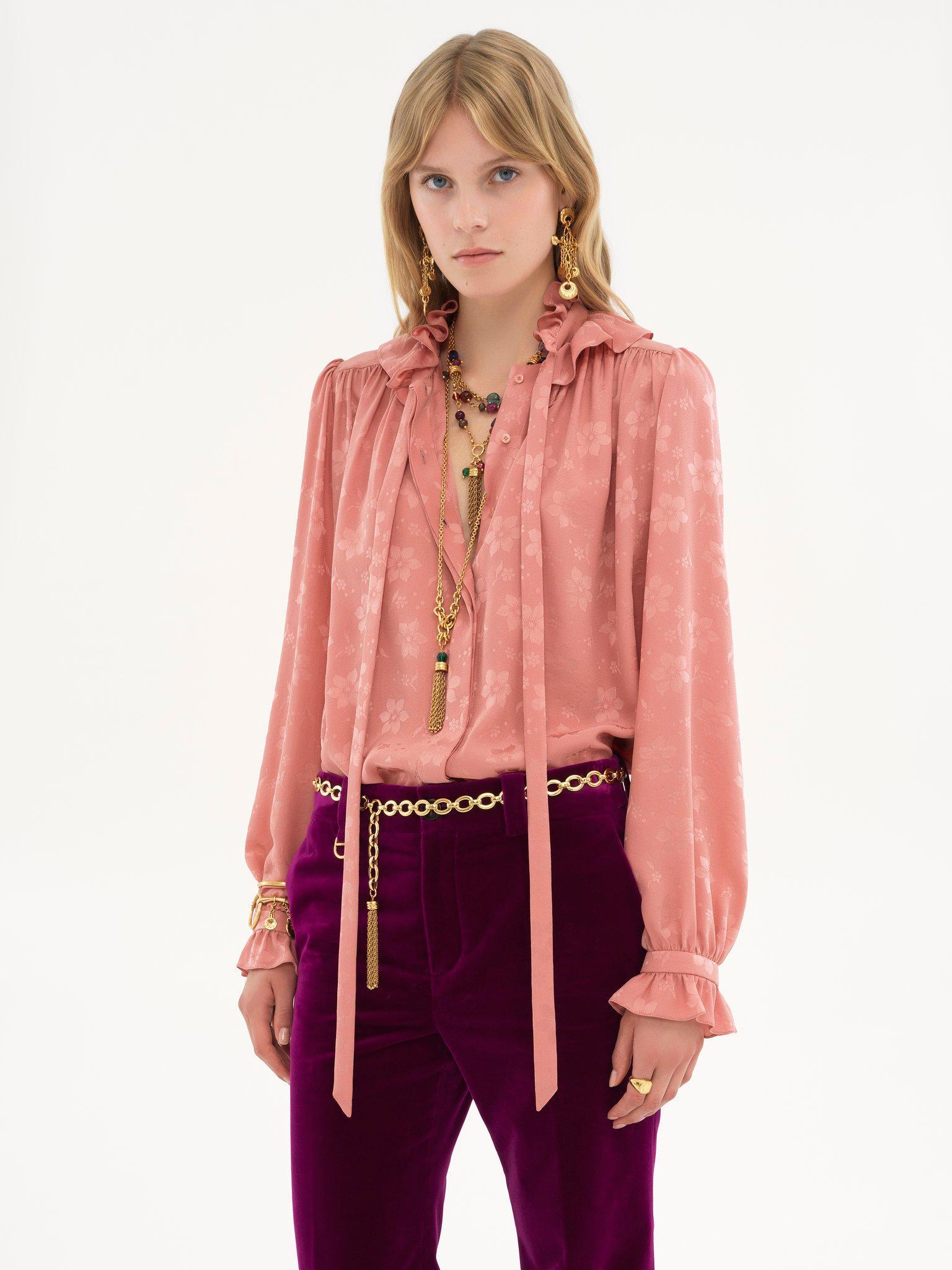 Fluid blouse in silk jacquard Product Image
