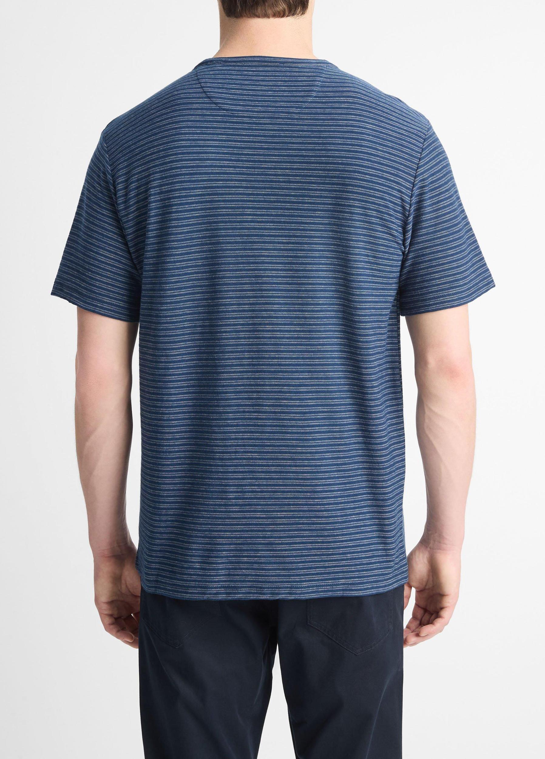 Mens Plaited Stripe Pima Cotton Crew Neck T-Shirt, Midnight Sky/blue Cloud, Size M Vince Product Image