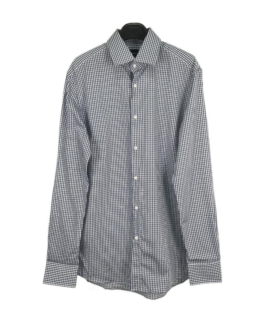 HUGO BOSS Lapel Long-sleeved Small Plaid Shirt In Gray Product Image