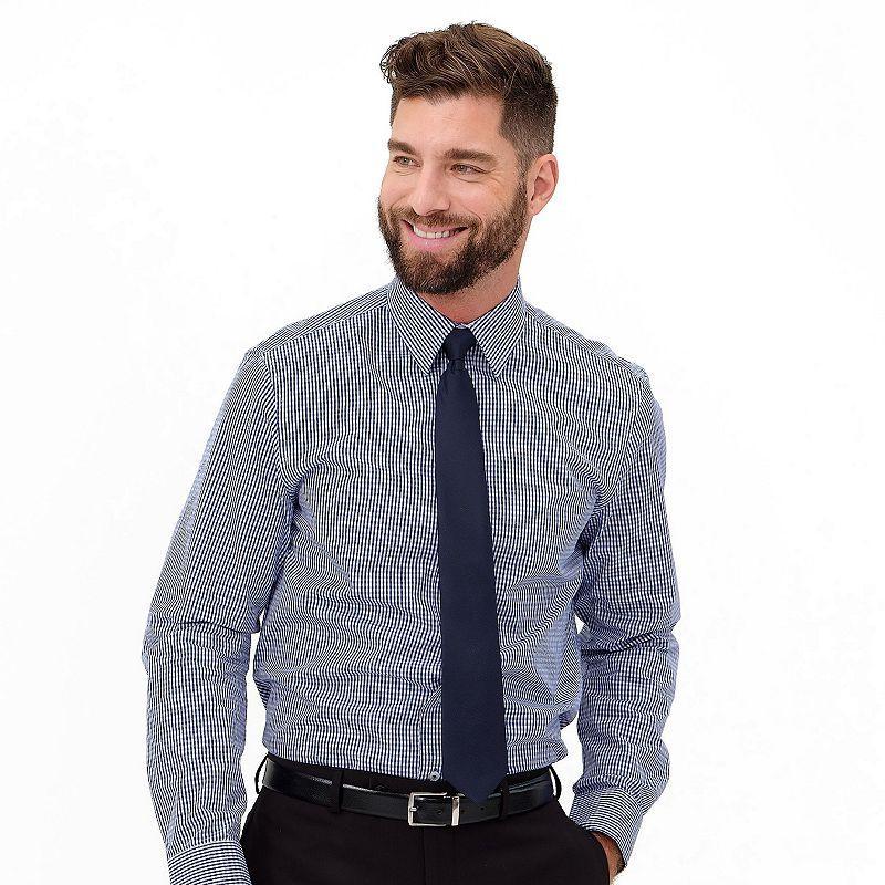 Men's Nick Graham Modern-Fit Stretch Dress Shirt & Tie Set, Size: XL-34/35, Black Gingham Product Image