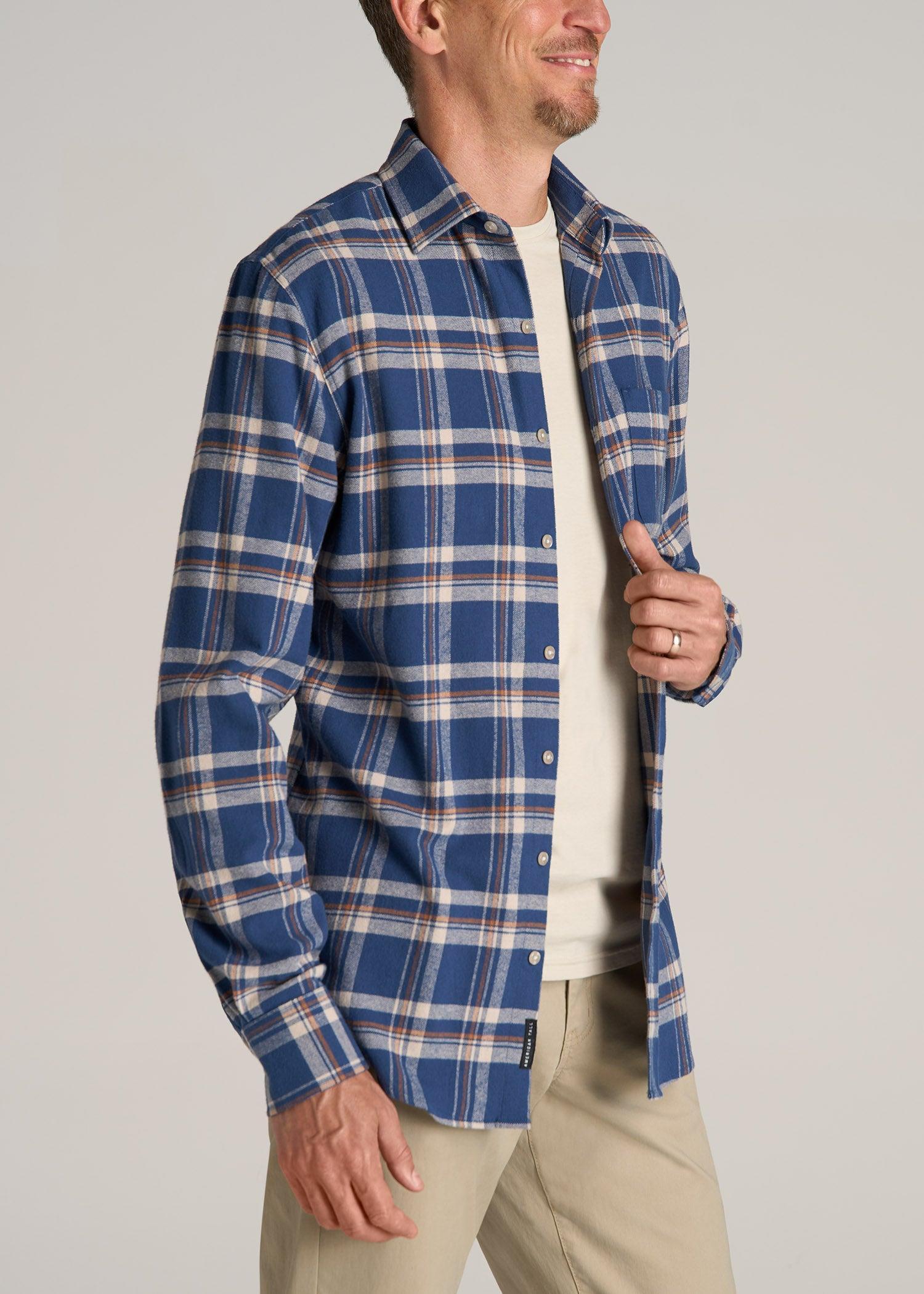 Nelson Flannel Shirt for Tall Men in Navy and Khaki Plaid Male Product Image