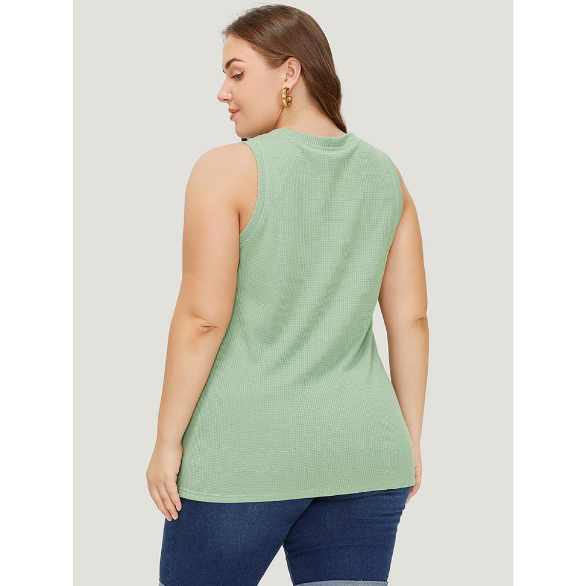 Plus Size Solid Patched Pocket Waffle Knit Tank Top Women Sage Casual Round Neck Dailywear Tank Tops Camis BloomChic 10/M Product Image