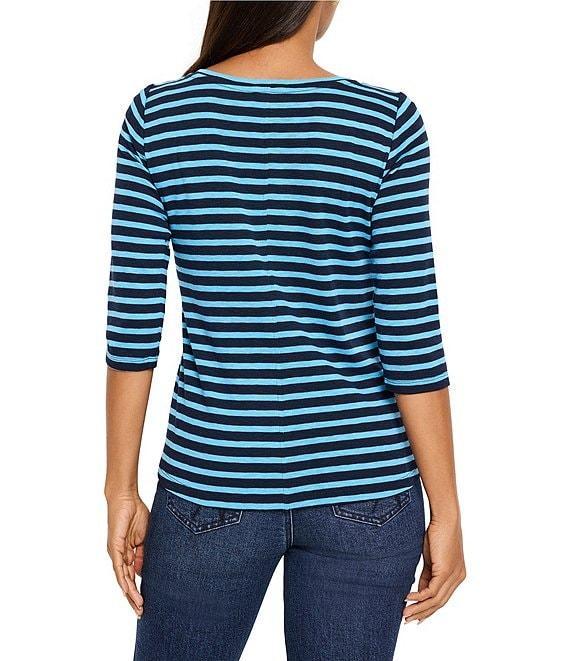 NIC + ZOE NZT Knit Stripe Boat Neck 3/4 Sleeve Tee Product Image
