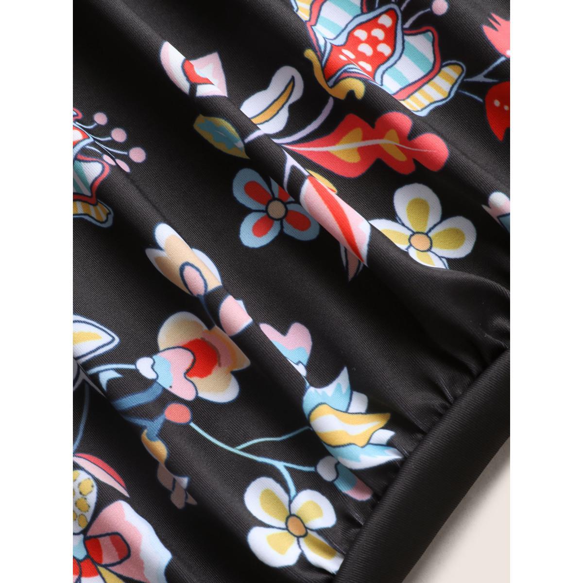 Plus Size Boho Print Surplice Neck Ruched One Piece Swimsuit Women's Swimwear Black Beach Gathered Curve Bathing Suits High stretch One Pieces BloomChic 22-24/3X Product Image