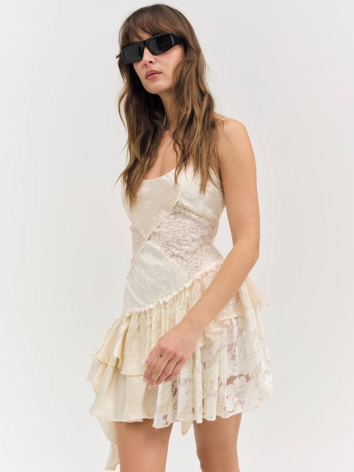 Paulina Patchwork Mini Dress — Ivory Product Image